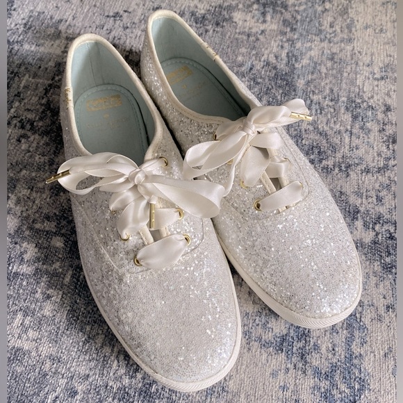 kate spade Shoes - Kate Spade White Glitter Keds- Like New! ✨ Perfect for brides!!